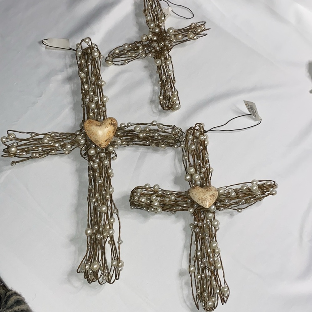 Metal Wire Crosses set of 3 Ornaments.